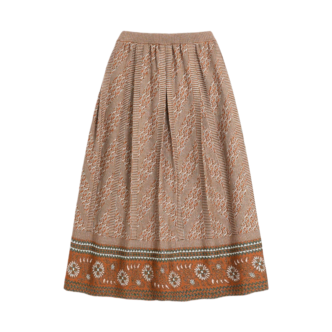 KG05C99E9QE (W) Valentino Knitted Skirt with Lurex Jacquard Pattern Ginger Orange Beige