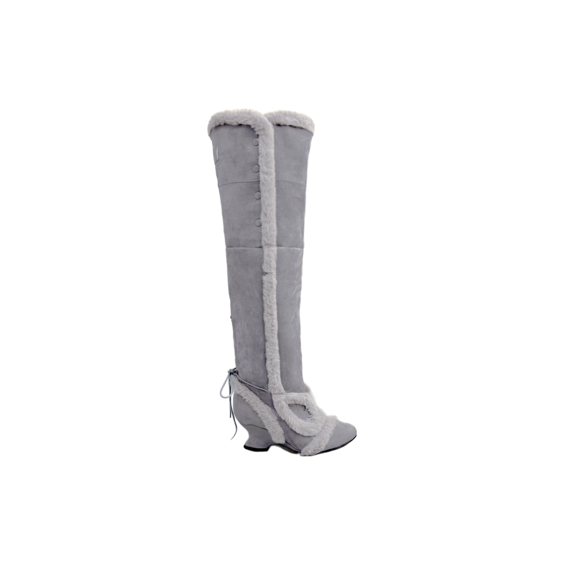 오호스 애섬 쉬어링 웨지 부츠 그레이(OJOS Asym Shearling Wedge Boot Grey)