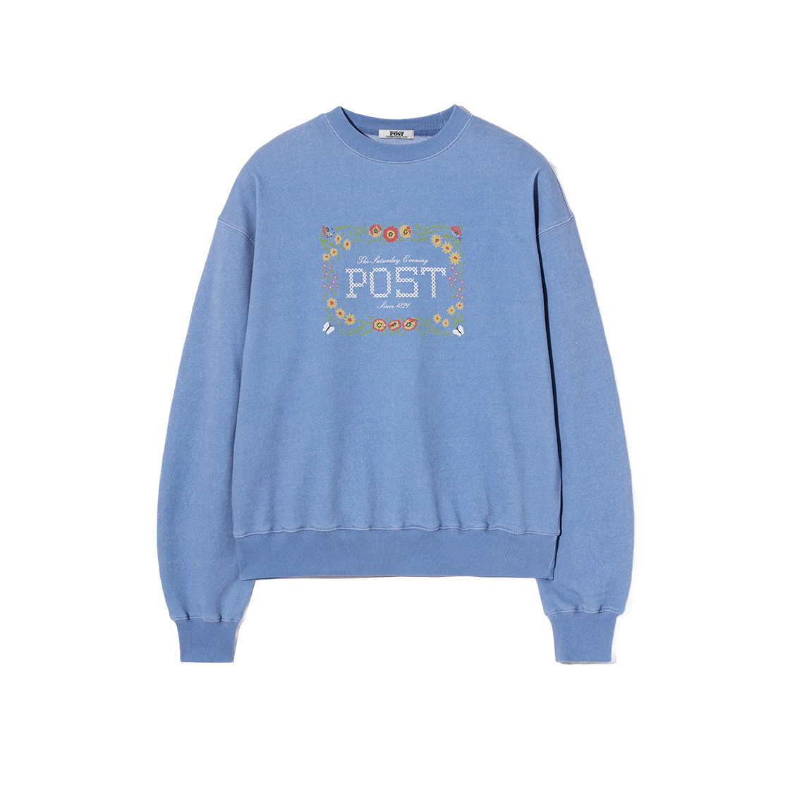 더 새터데이 이브닝 포스트 플라워 크로스스티치 그래픽 스웨트셔츠_라이트 블루(The Saturday Evening Post Flower Cross-Stitch Graphic Sweat shirt_Light Blue)