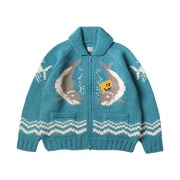 Kapital Hand-Knitted Peckish Trout Zip Cardigan Turquoise
