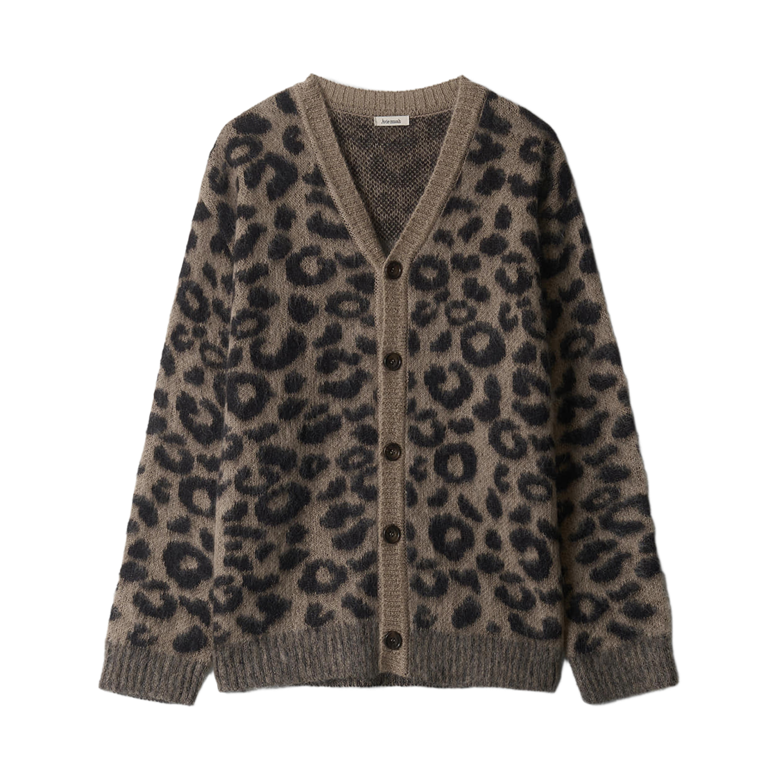 - Aviemuah Leopard Mohair V-Neck Cardigan Beige