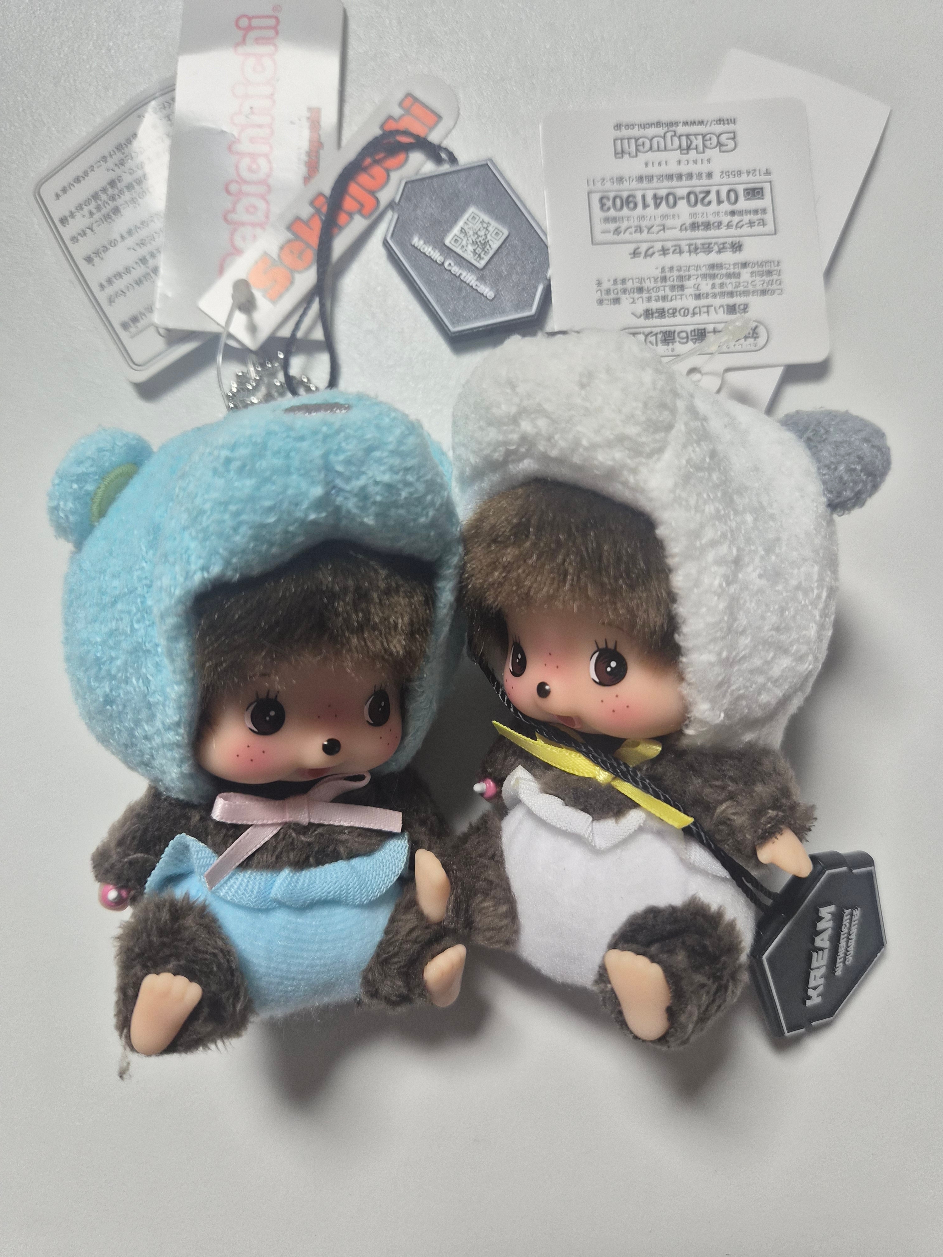 Monchhichi Animal Bebichhichi SS Panda Key Chain White, Monchhichi Bebichhichi Bear Key Chain Blue 착용 스타일