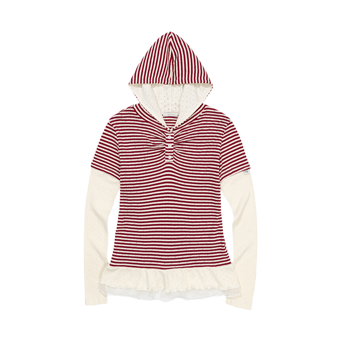 WTC015 UGLYSHADOW Stripe Shirring Layered Hoodie Burgundy