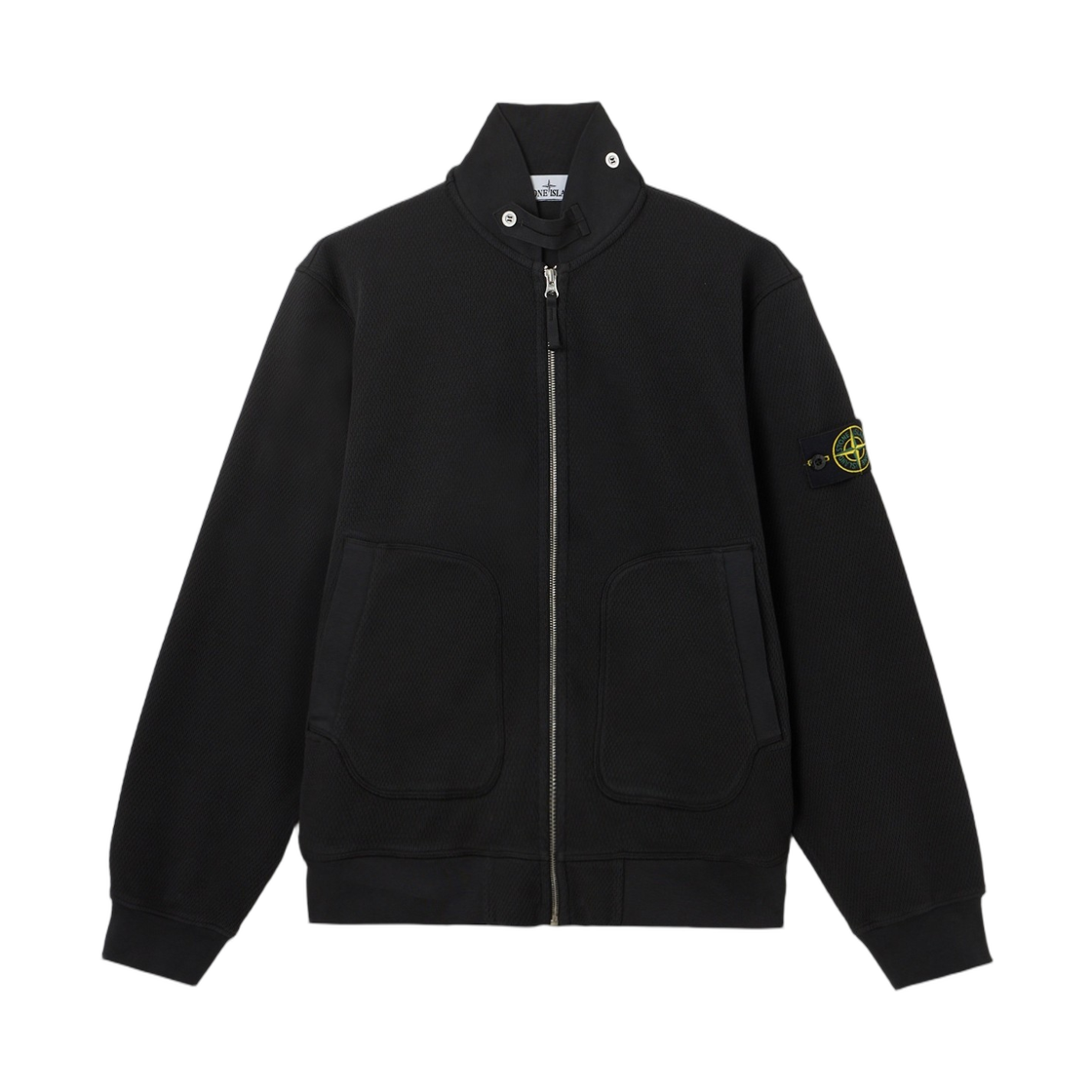 L1S1561000-14S0297-V0029 Stone Island 6100014 Mesh StiTCh Organic Cotton Fleece Comfort Fit Track Jacket with Pockets Black - 26SS