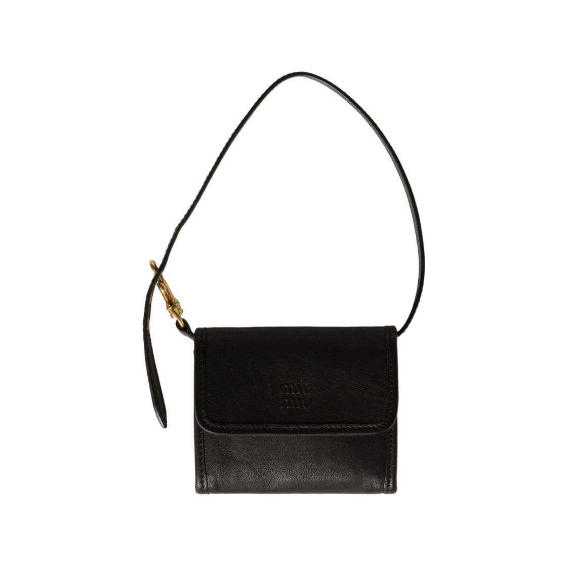 5MT024-2IDX-F0002 Miu Miu Nappa Leather Wallet with Shoulder Strap Black