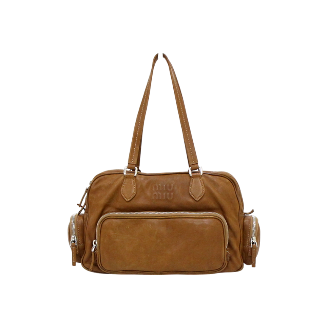 ITRGIUOJBWE5 Miu Miu 5BB159 Camel Nappa Pocket Top Handle Tote Bag & Shoulder Bag