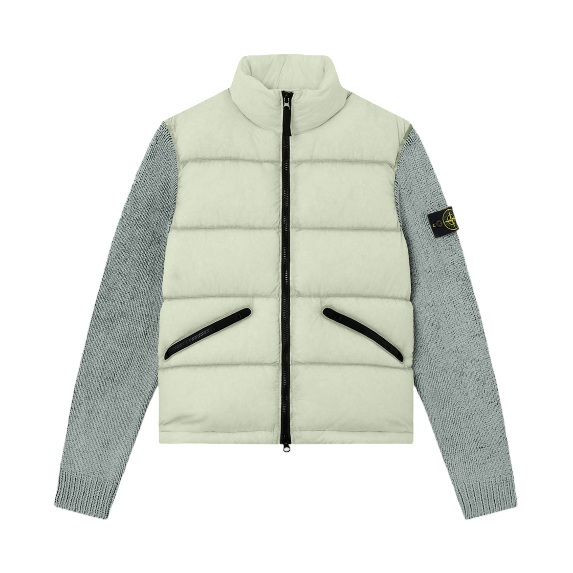 L1S1541000-63S0302-V0055 Stone Island 4100063 Seam Faded Light Nylon Tela and Knit Lightweight Down Jacket with Knit Sleeves Sage Green - 26SS