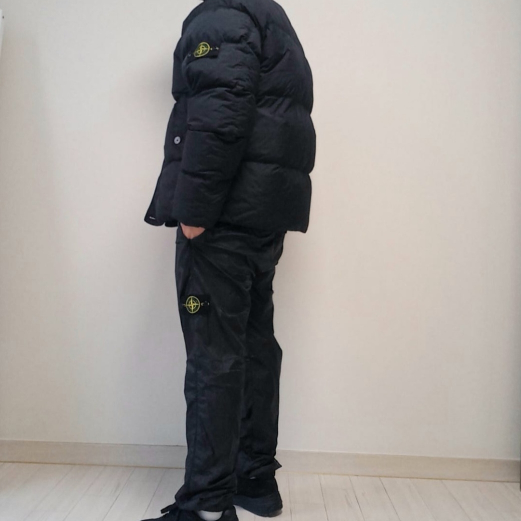 Stone Island 40123 Garment Dyed Crinkle Reps R-NY Down Jacket Black - 24FW, New Balance x Stone Island 991v2 Made in UK Black 착용 스타일 - 5
