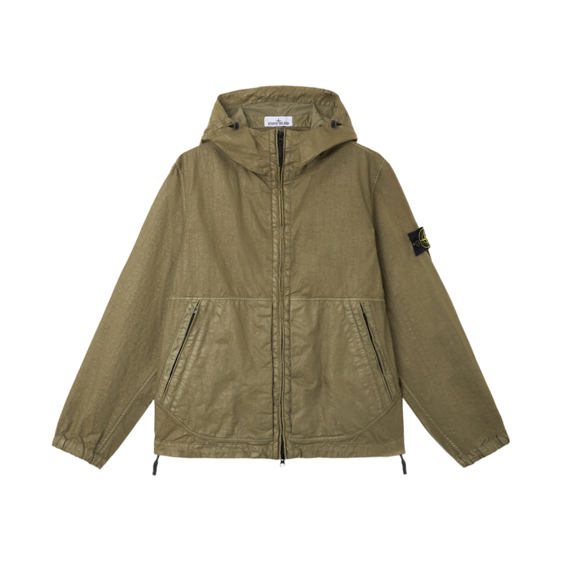 L1S1541000-53S0069-V005G Stone Island 4100053 Organic-Look Nylon Panama-TC Hooded Jacket with High-Neck Zip Military Green - 26SS
