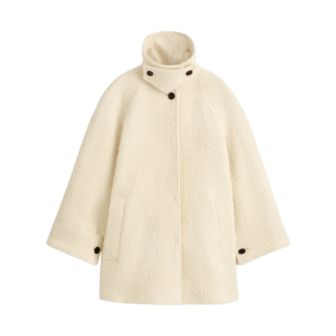 (W) 코스 퍼넬 넥 울 헤링본 숏 코트 크림((W) COS Funnel Neck Wool Herringbone Short Coat Cream)