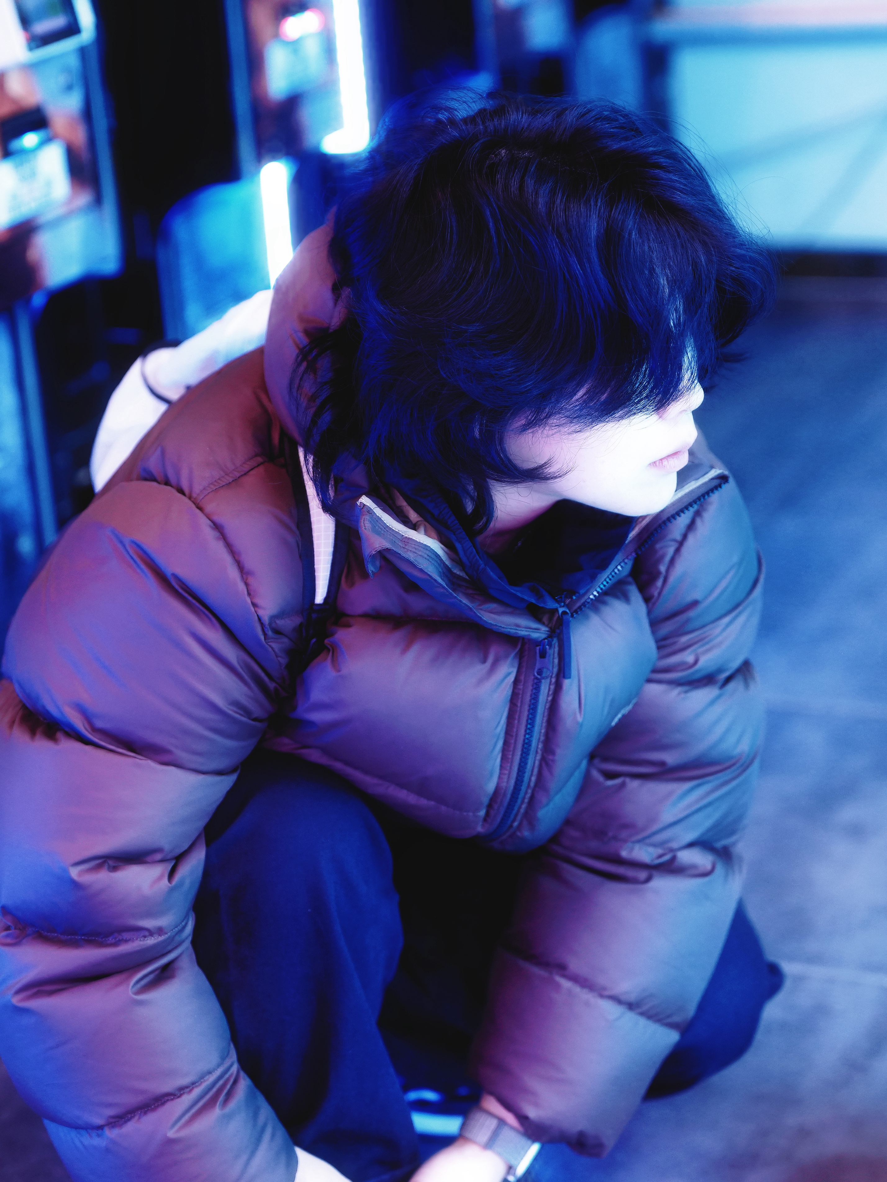 QT8 GARMENTS Duck Down Heavyweight Hoodie Jacket Brown 착용 스타일 - 1