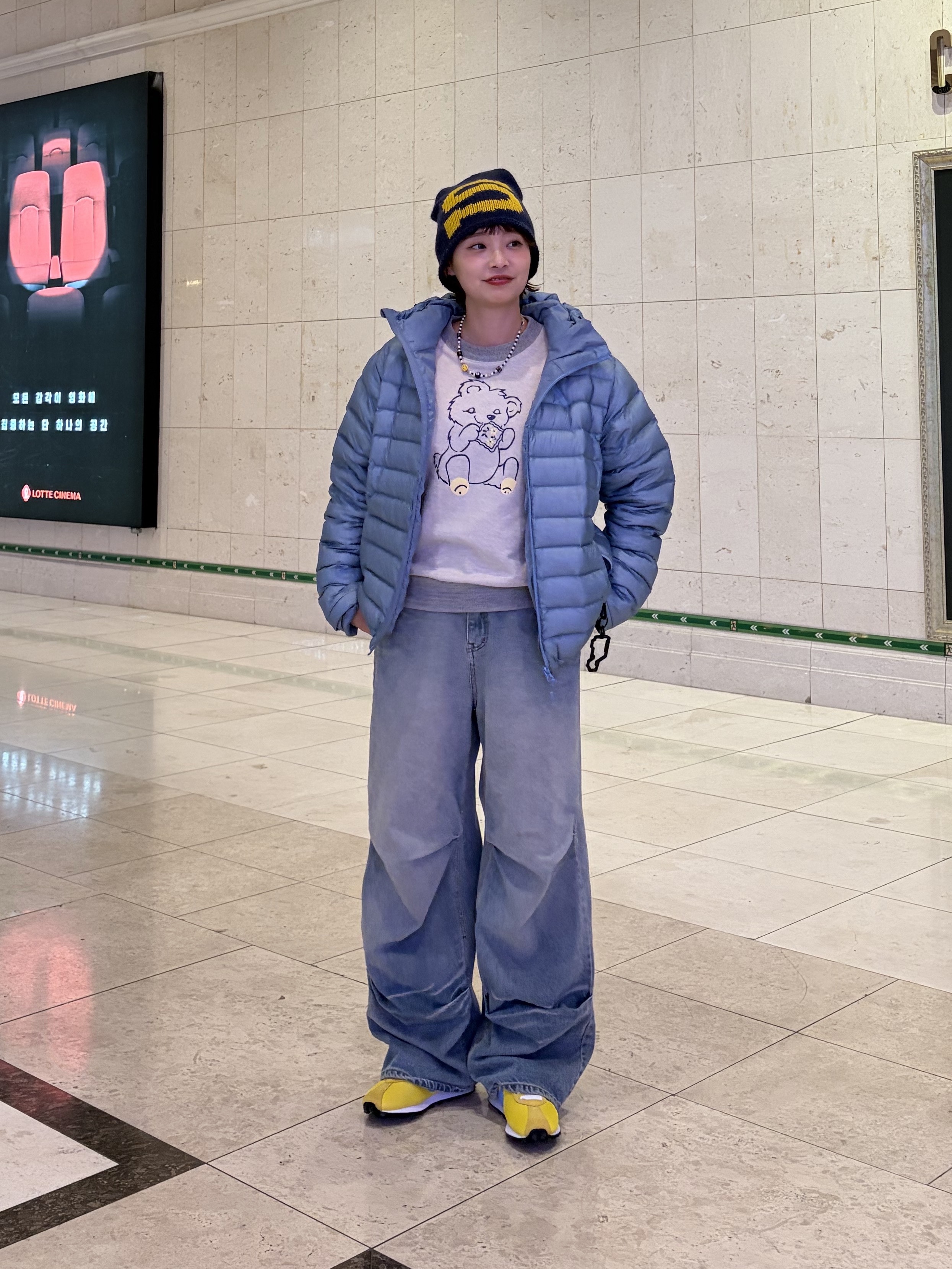 Sansan Gear Suffix Puffer Jacket Sky Blue - 24FW, Kapital Top Fleece Crew Sweatshirt Peckish Little Bear Patch Kinari Gray 착용 스타일 - 4