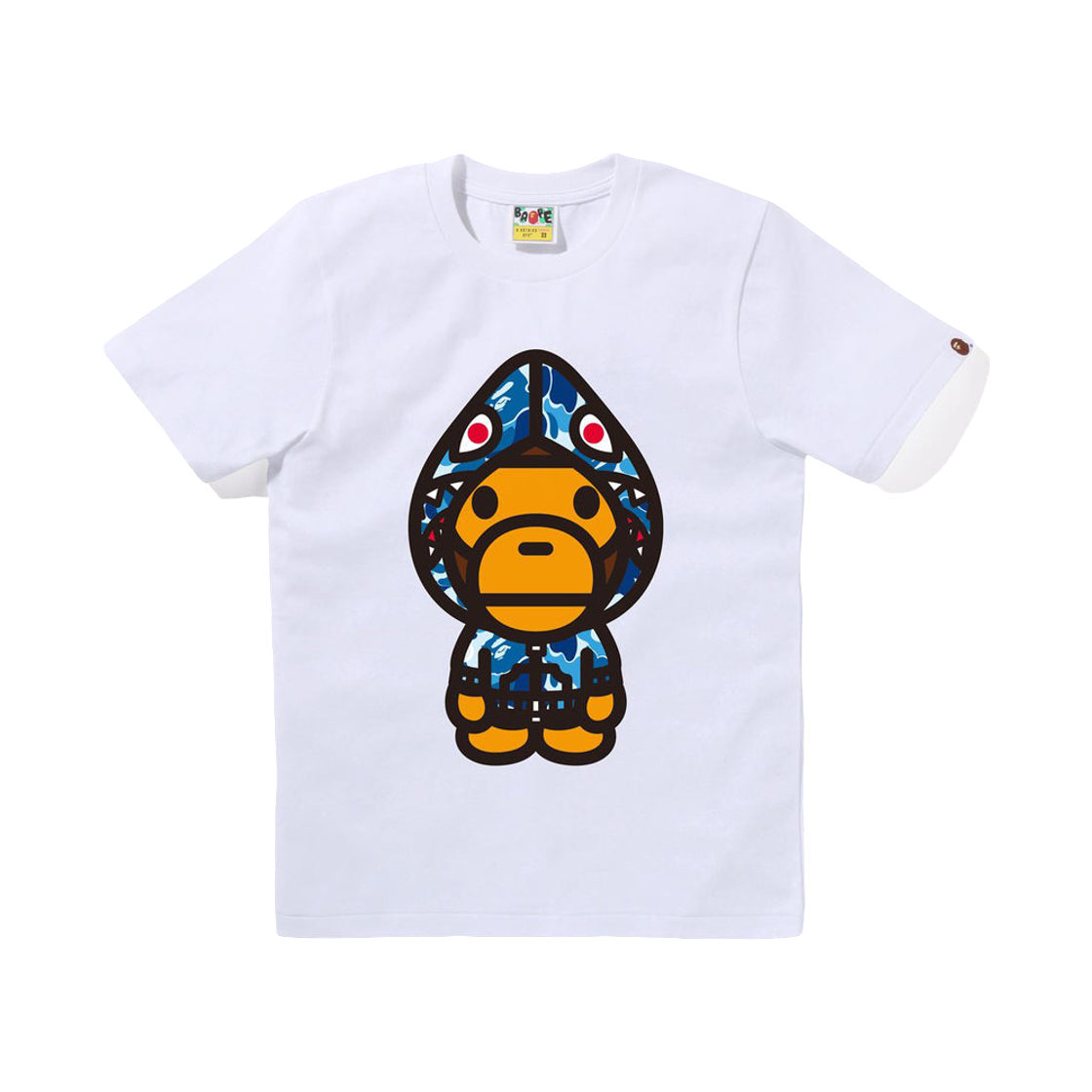 (W) 베이프 ABC 카모 샤크 후드 마일로 티셔츠 화이트 블루((W) BAPE ABC Camo Shark Hoodie Milo T-Shirt White Blue)