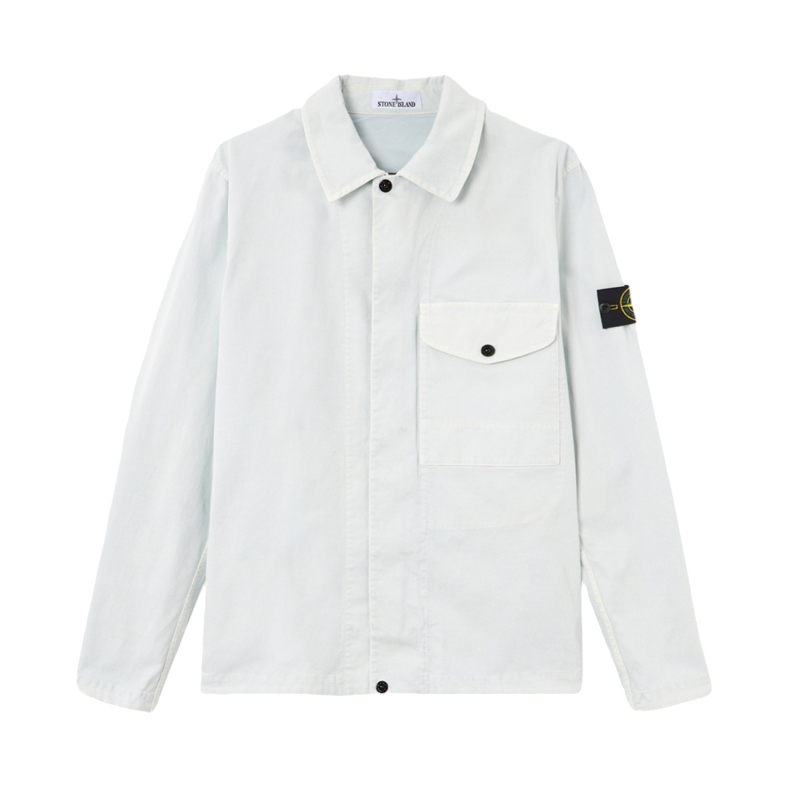 L1S1512000-01S0004-V0141 Stone Island 1200001 Organic Cotton Stretch Broken Twill Old Effect Regular Fit Zip Up Overshirt Pocket Sky Blue - 26SS