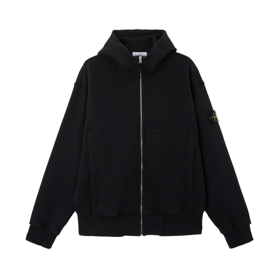 K2S1561000-20S0210-V0029 Stone Island 6100020 Heavy Fleece 53% Organic Cotton Oversized Fit Hooded Zip Up Sweatshirt with Pockets Black - 25FW