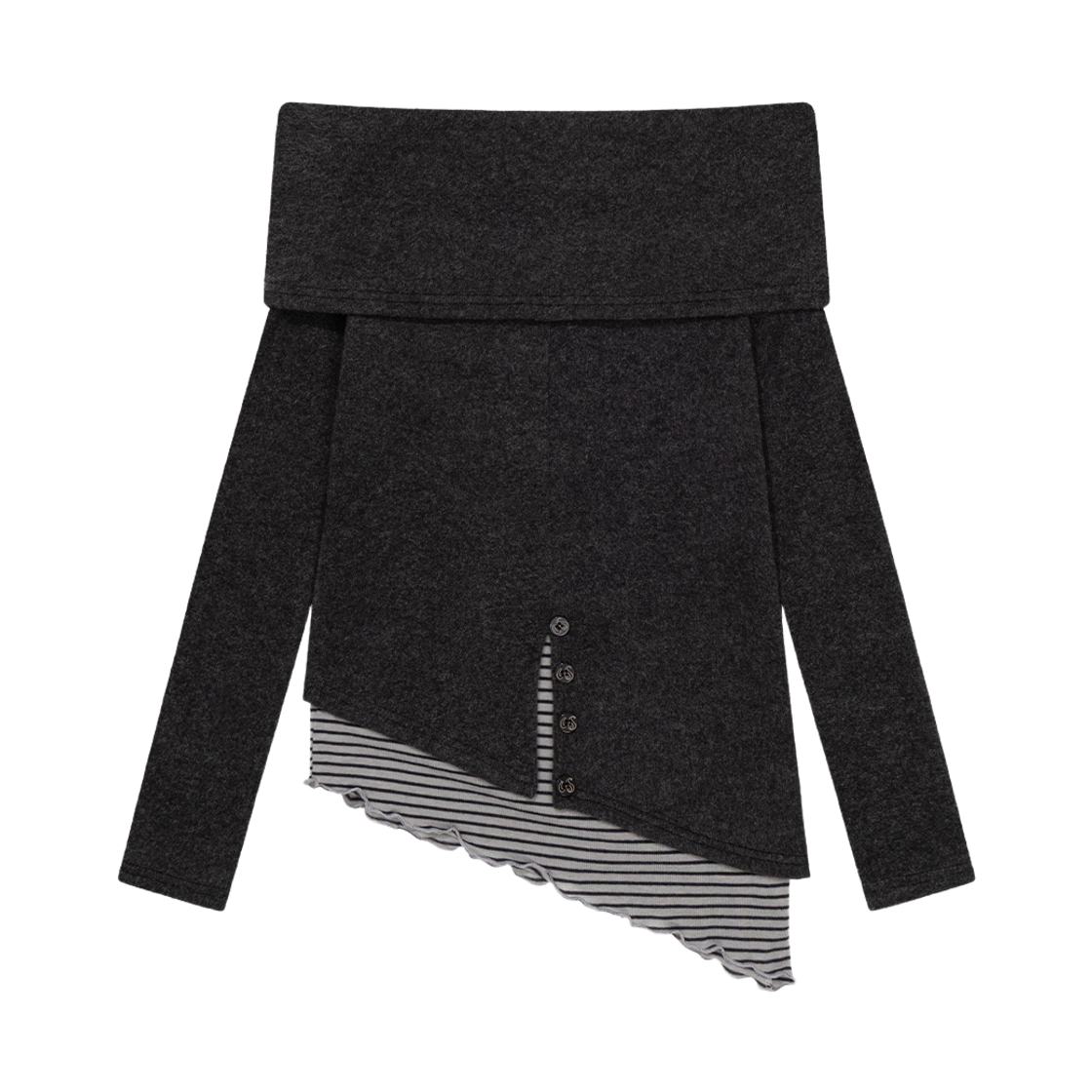 WTC011 UGLYSHADOW Button Knit Off-shoulder Charcoal