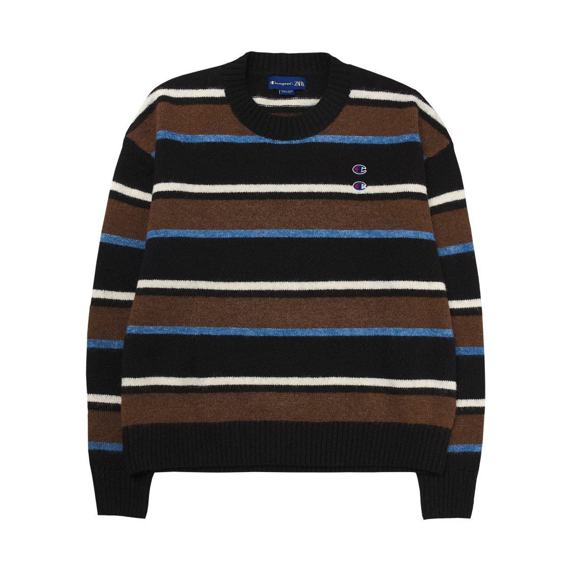 자라 x 챔피온스트라이프 패치 스웨터 초콜릿(Zara x Champion Striped Patch Sweater Chocolate)