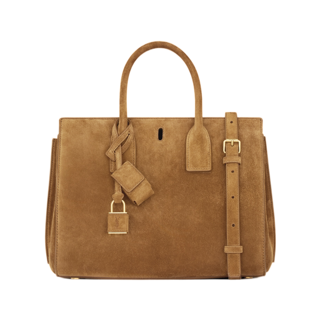 861231-1U80W-2916 Saint Laurent Sac De Jour in Suede Small Caramel Cognac