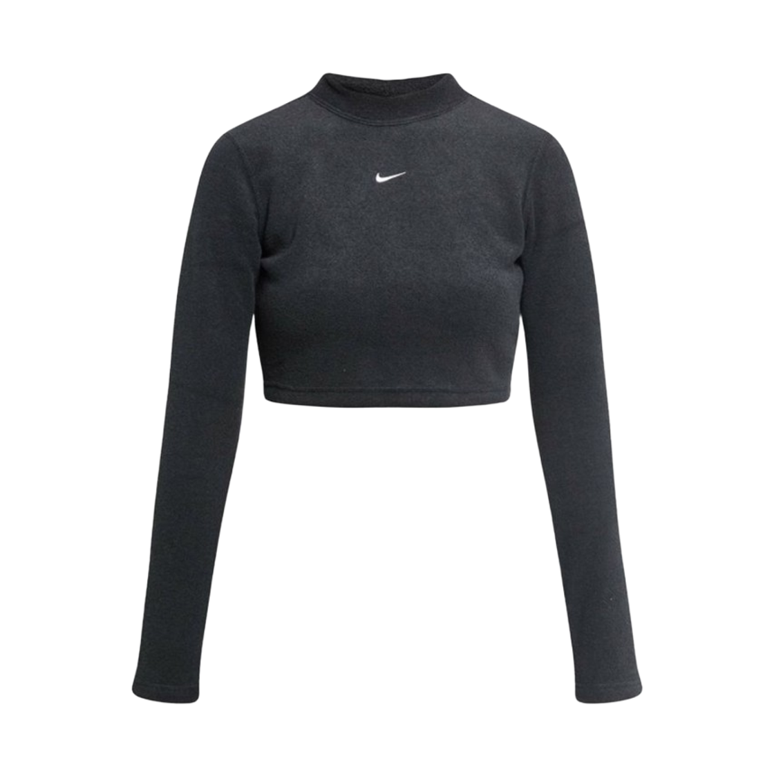 FN3620-010 (W) Nike NSW Phoenix Plush Slim Mock Neck Long Sleeve Cropped Cosy Fleece Top Black Sail - Asia