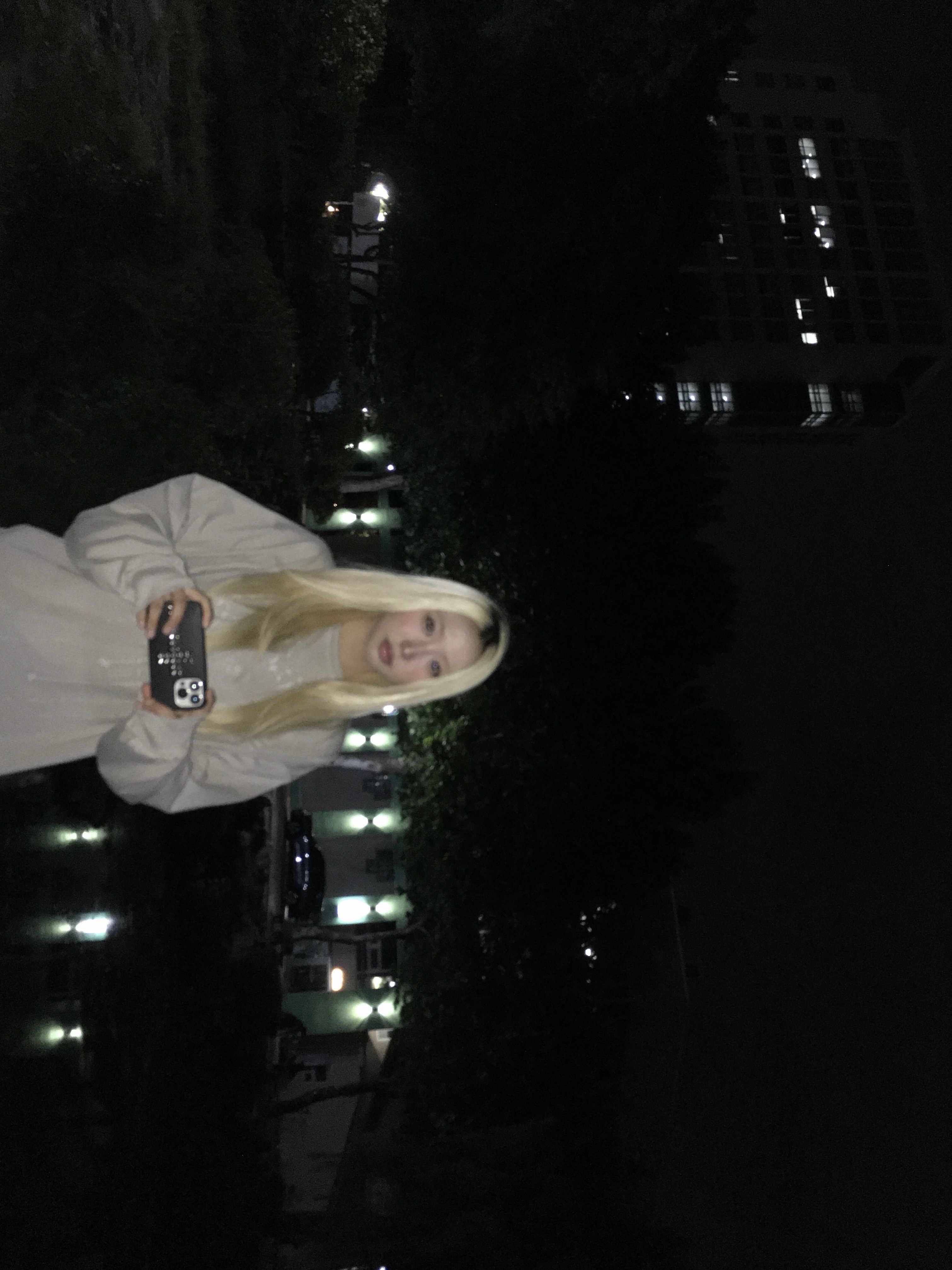 OJOS Scattered Graphic Long Sleeves Grey 착용 스타일 - 1