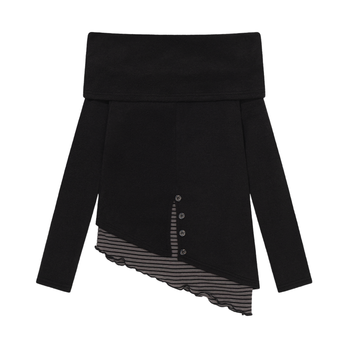 WTC012 UGLYSHADOW Button Knit Off-shoulder Black