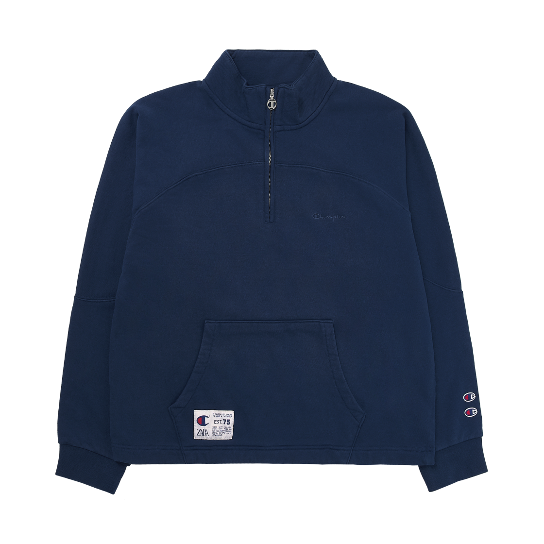 자라 x 챔피온 쿼터집 스웨트셔츠 네이비 블루(Zara x Champion Quarter-Zip Sweatshirt Navy Blue)