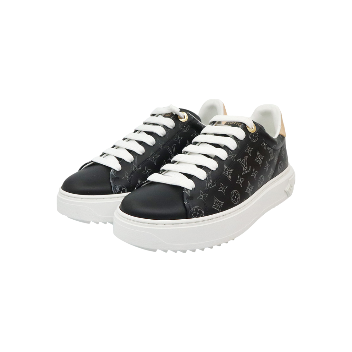 루이비통 1ACHON 블랙 모노그램 캔버스 타임 아웃 여성 스니커즈 36.5(Louis Vuitton 1ACHON Black Monogram Canvas Timeout Women's Sneakers 36.5)