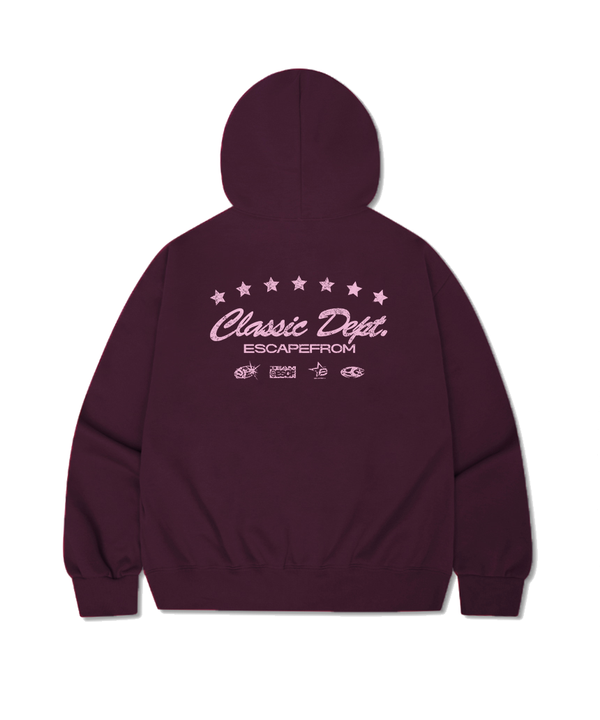 이스케이프프롬 클래식 뎁트 프린트 별 리벳 포인트 기모 투웨이 후드집업 버건디(Escapefrom Classic Depth Print Star Rivet Fleece Two-Way Hoodie Zip-Up Burgundy) - 2