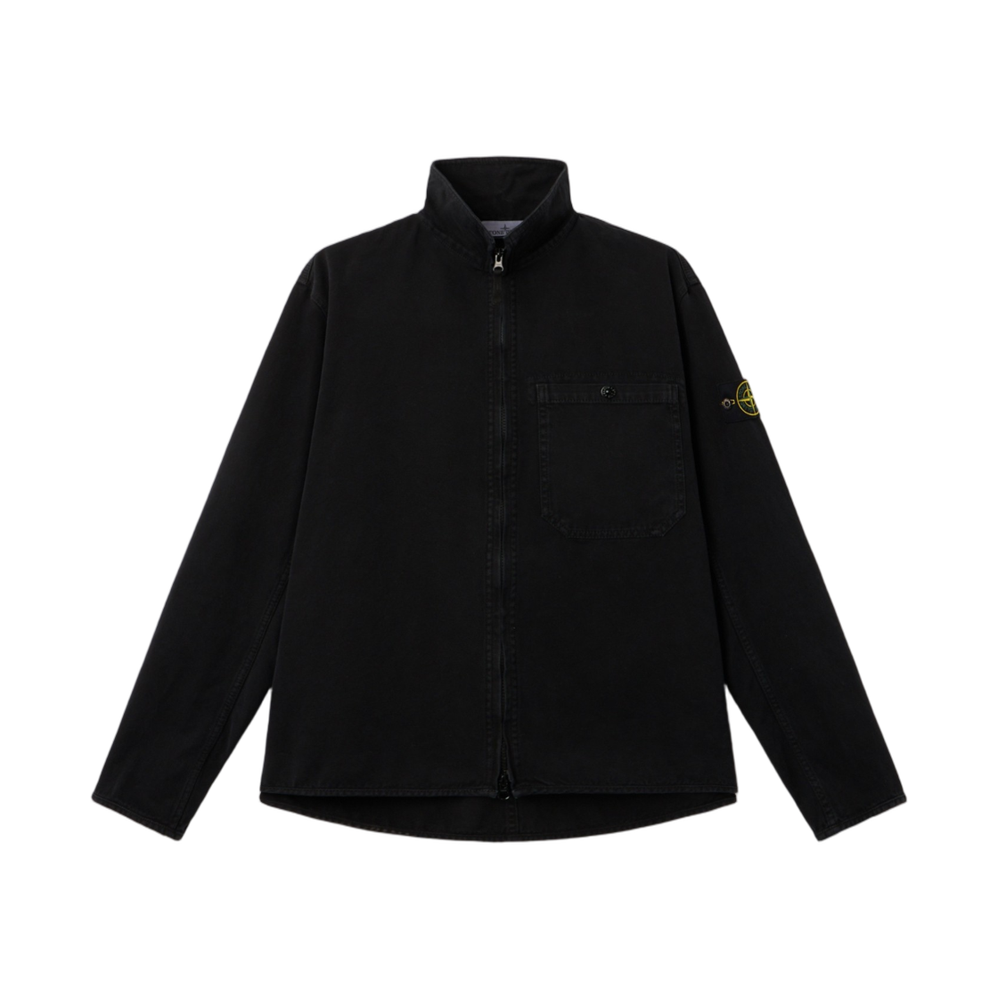 L1S1512000-14S0184-V0129 Stone Island 1200014 Organic Panama Cotton Old Effect Comfort Fit Zip Up Overshirt with Pocket Black - 26SS