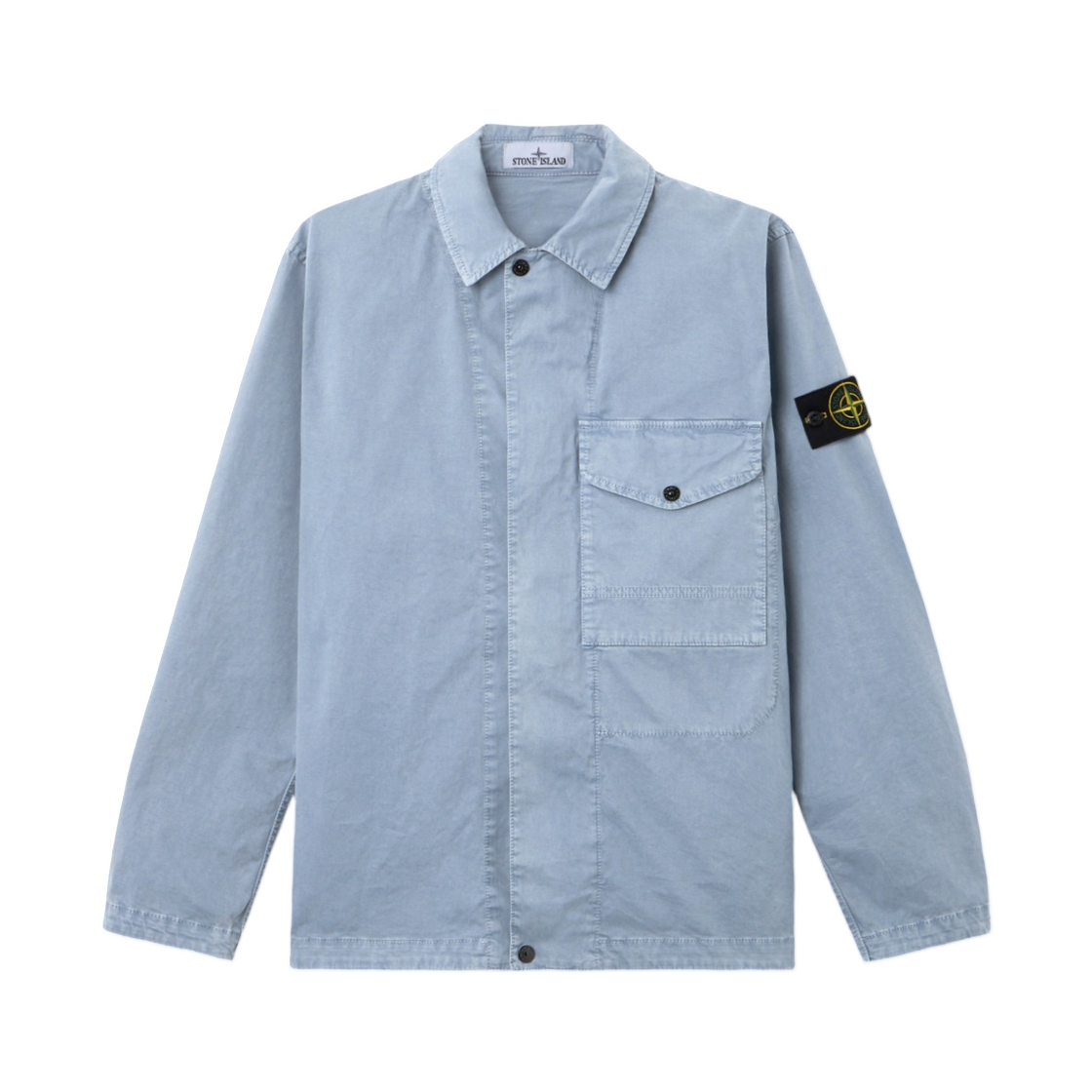 L1S1512000-01S0004-V0124 Stone Island 1200001 Organic Cotton Stretch Broken Twill Old Effect Regular Fit Zip Up Overshirt Pocket Avio Blue - 26SS