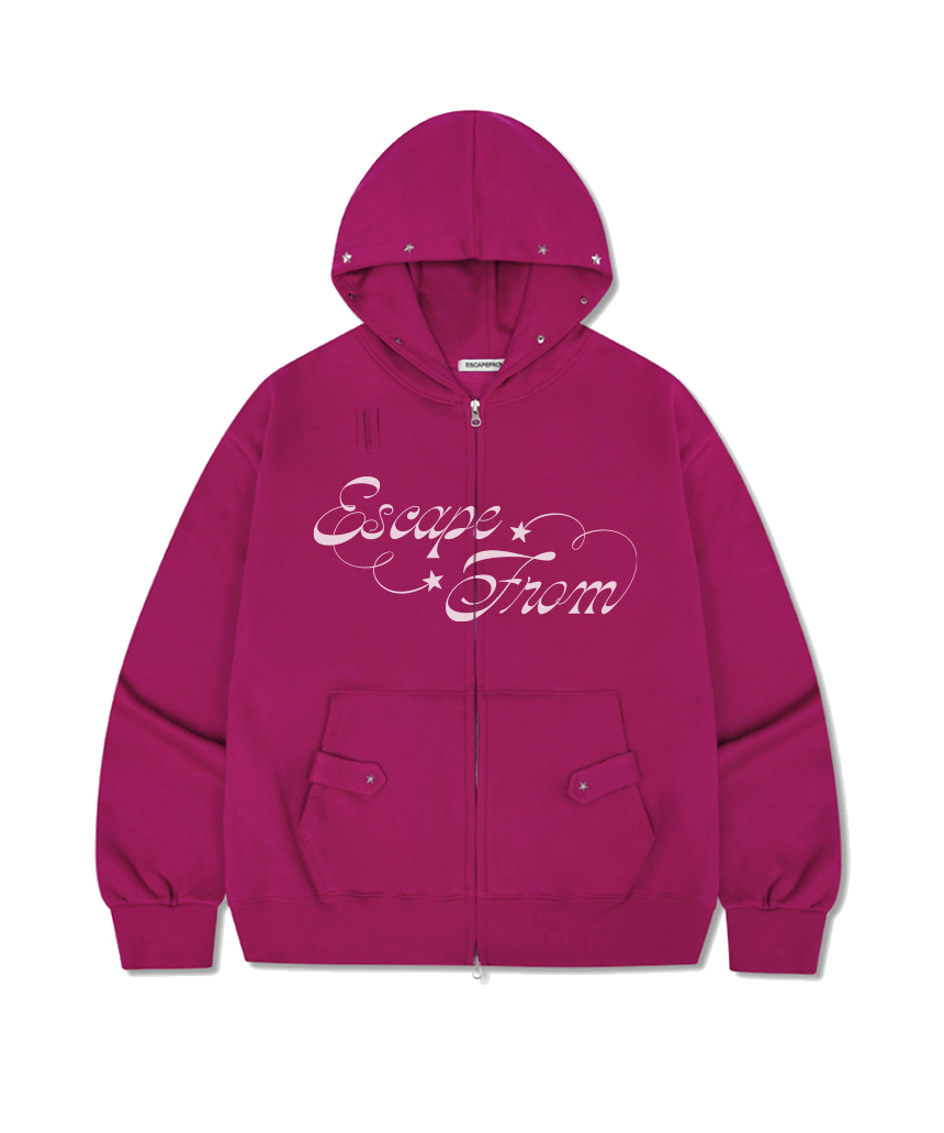 이스케이프프롬 바운시 스타 프린트 별 리벳 포인트 기모 투웨이 후드집업 핫핑크(Escapefrom Bouncy Star Print Star Rivet Fleece Two-Way Hoodie Zip-Up Hot Pink)