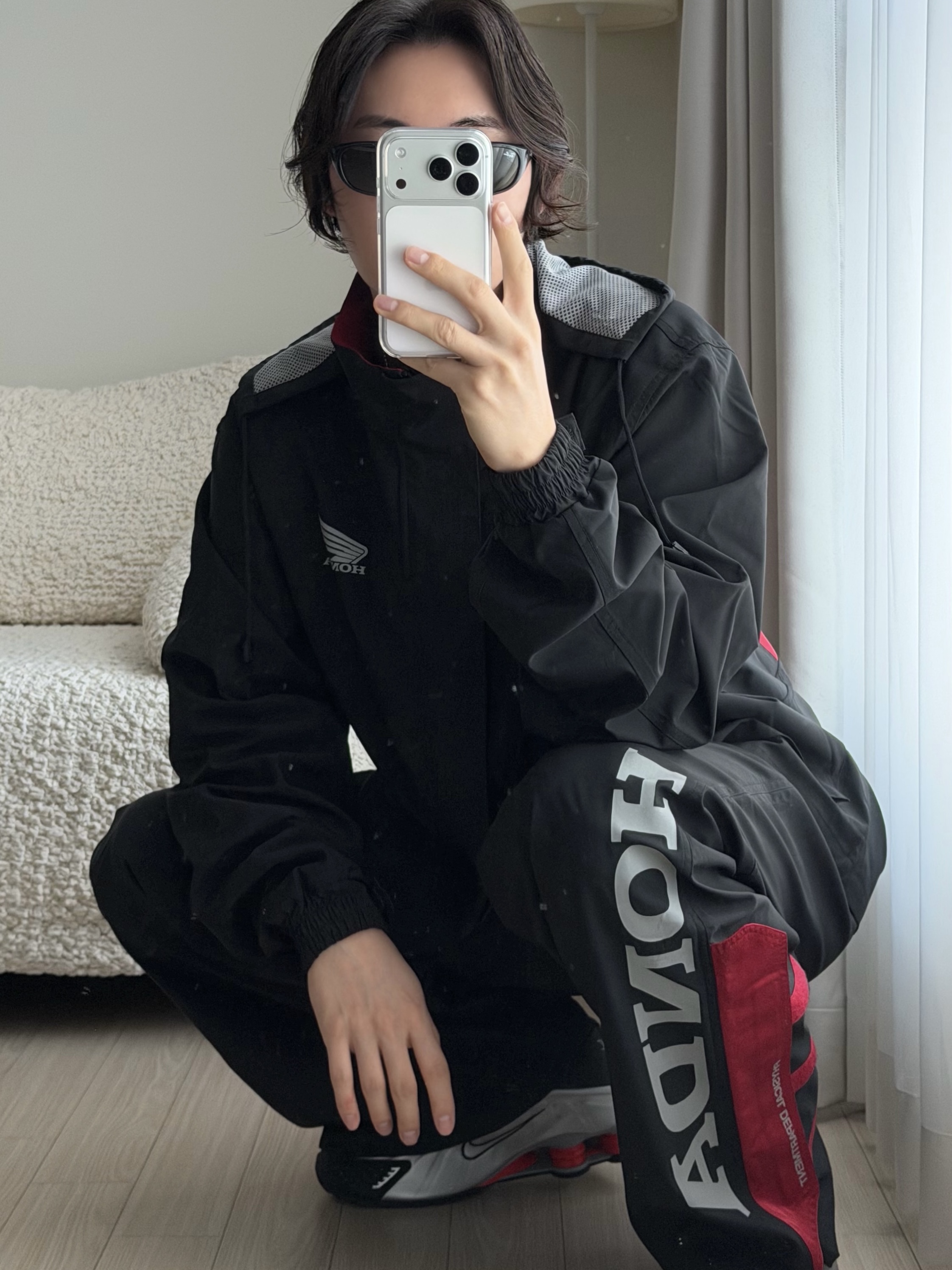 Honda City Rider Reflective Pants Red, Honda City Rider Reflective Jacket Red 착용 스타일 - 1