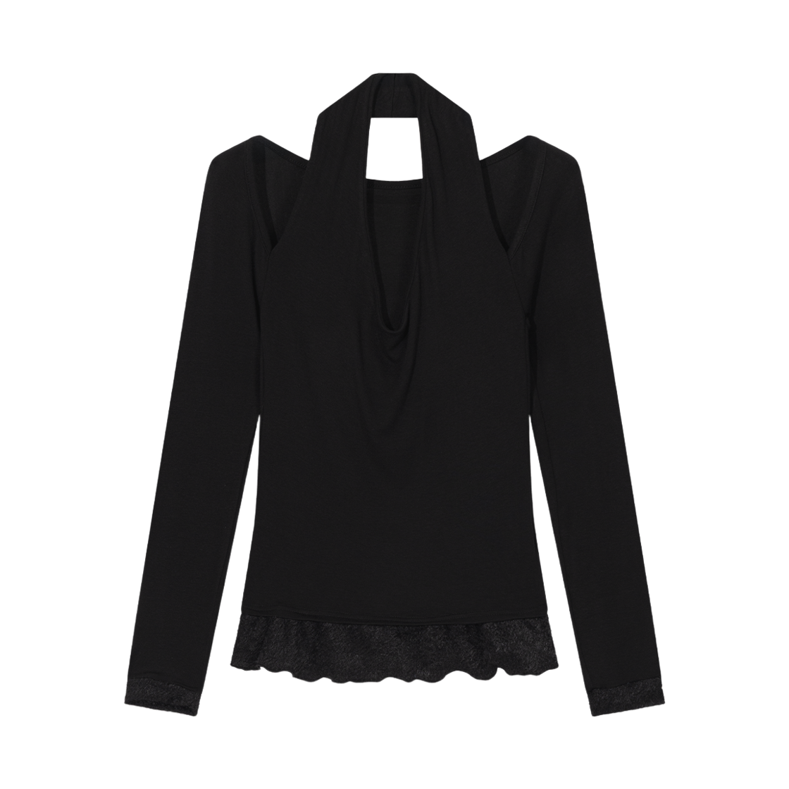 WTC009 UGLYSHADOW Scarf Fur Frill T-shirt Black