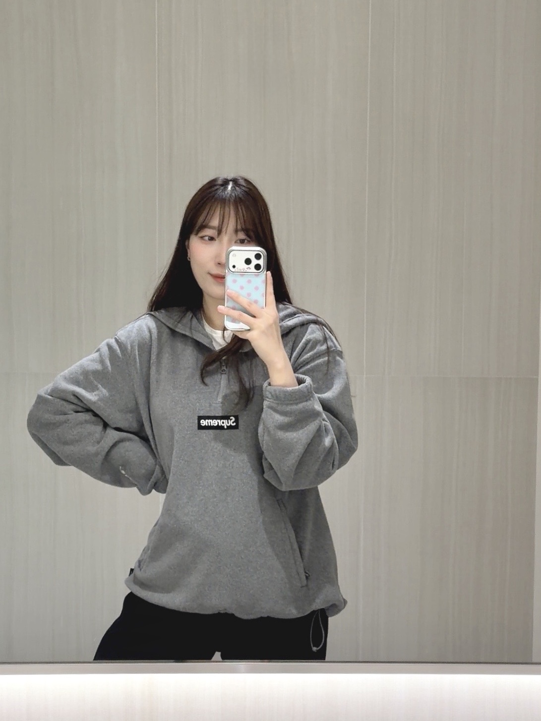 Supreme Polartec Face Mask Half Zip Hooded Sweatshirt Grey - 25FW 착용 스타일 - 1