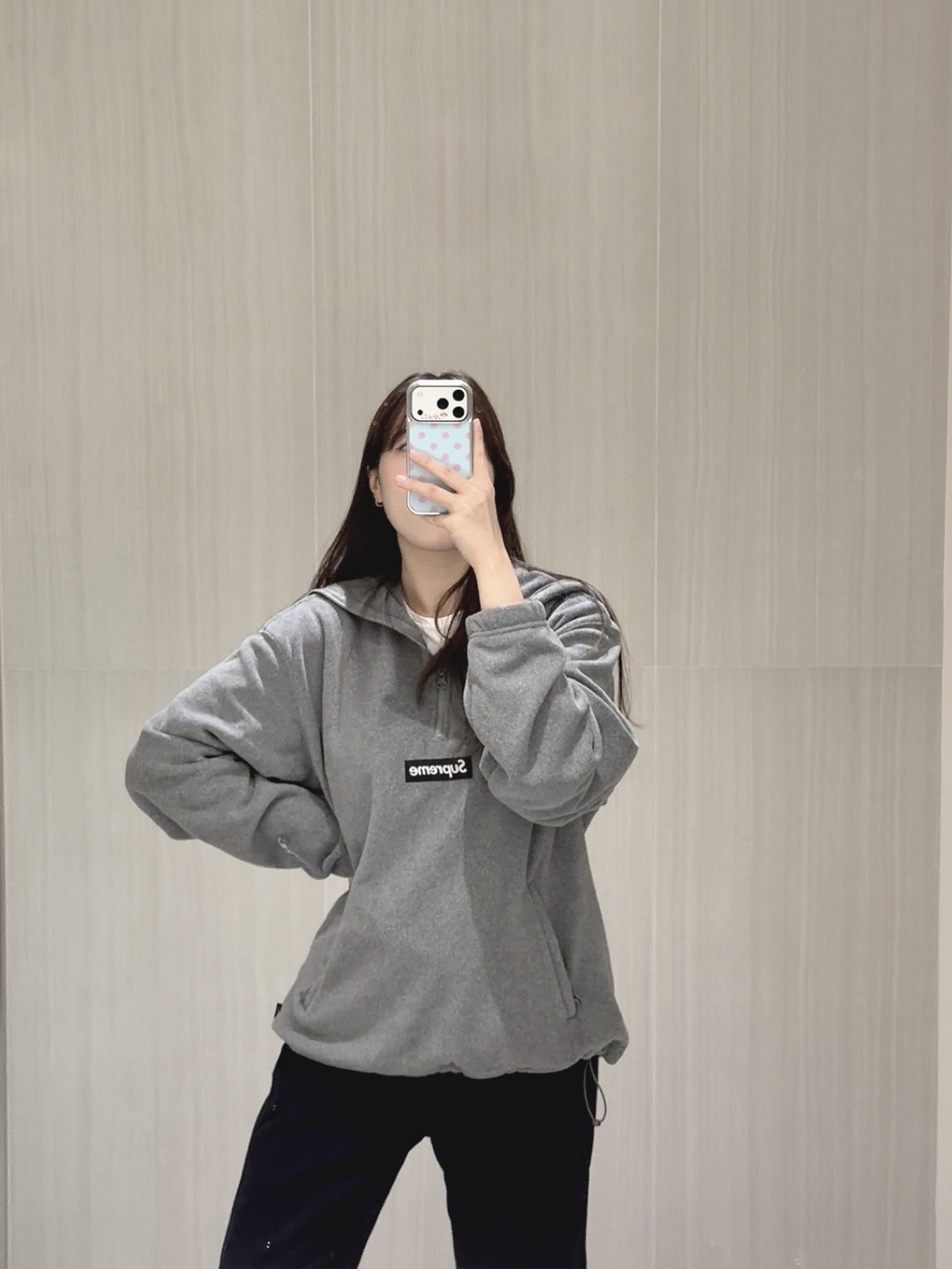 Supreme Polartec Face Mask Half Zip Hooded Sweatshirt Grey - 25FW 착용 스타일 - 2
