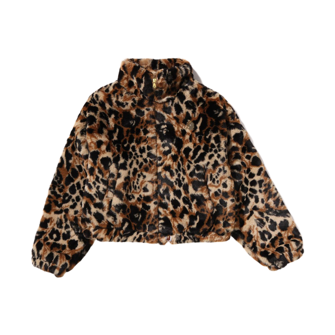 - (W) BAPE Wild Leopard Pattern One Point Long Fur Jacket Beige