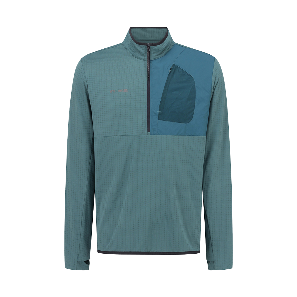 H11D3TR105 HYDROGEN Men'S Active Half-Zip Long-Sleeve T-Shirt Green