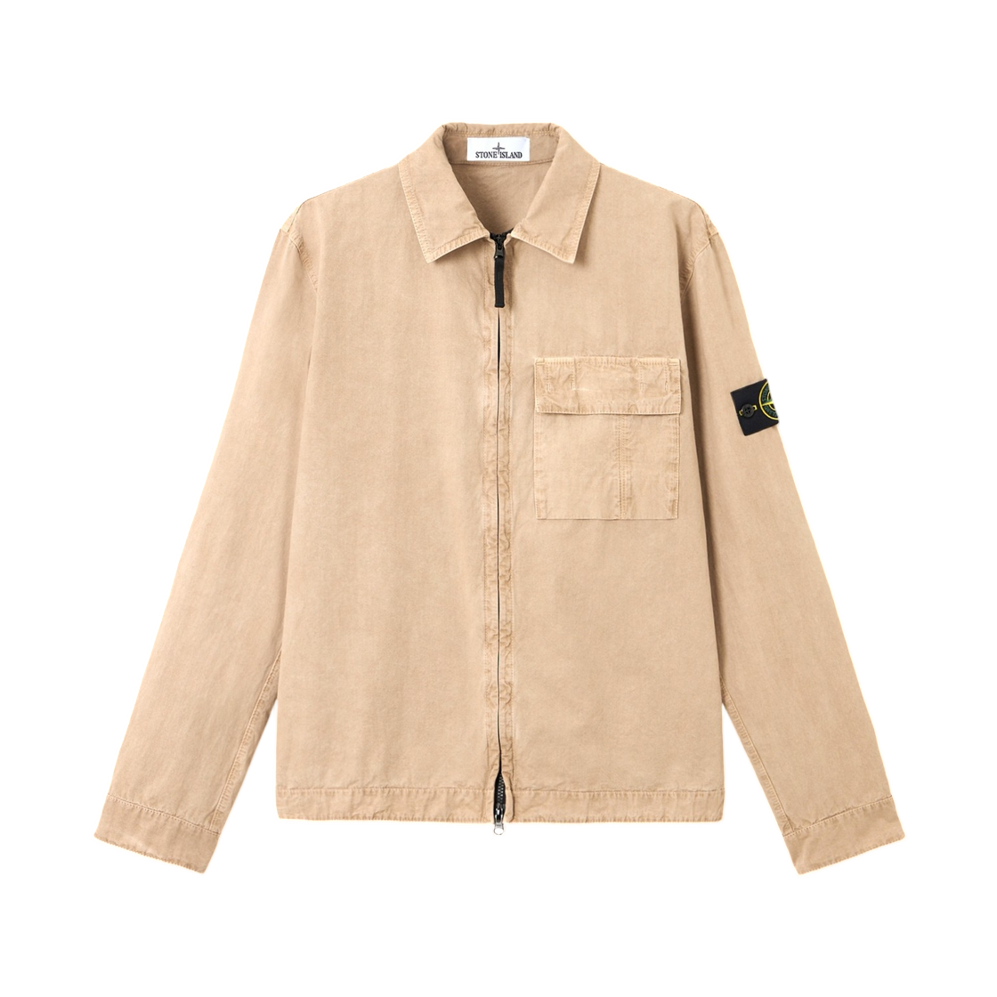 L1S1512000-08S00WN-V019A Stone Island 1200008 Brushed Organic Cotton Canvas Old Effect Regular Fit Zip Up Overshirt with Pocket Desert - 26SS