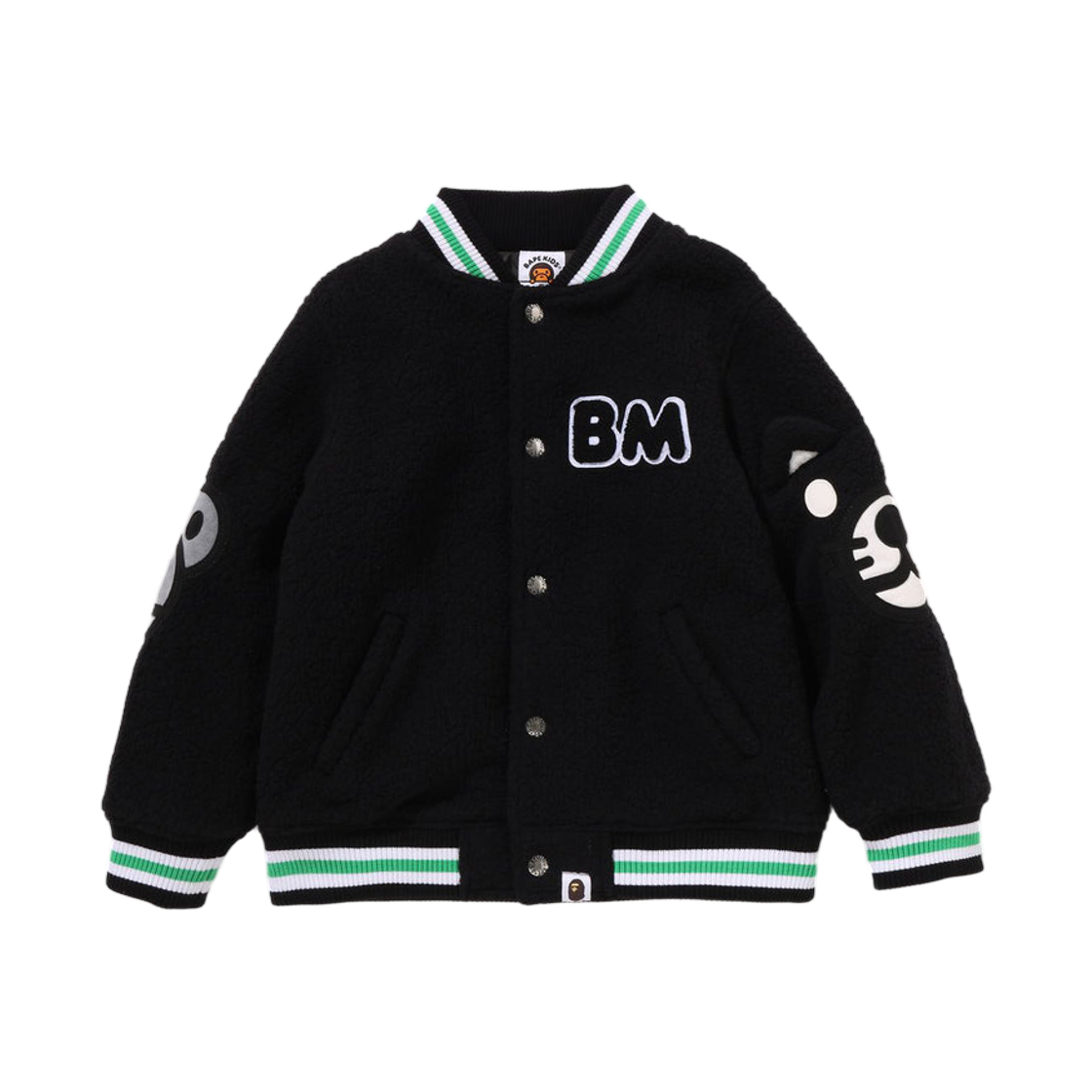 (키즈) 베이프 베이비 마일로 프렌즈 보아 슬리브 자켓 블랙((Kids) BAPE Baby Milo Friends Boa Sleeve Jacket Black) - 1