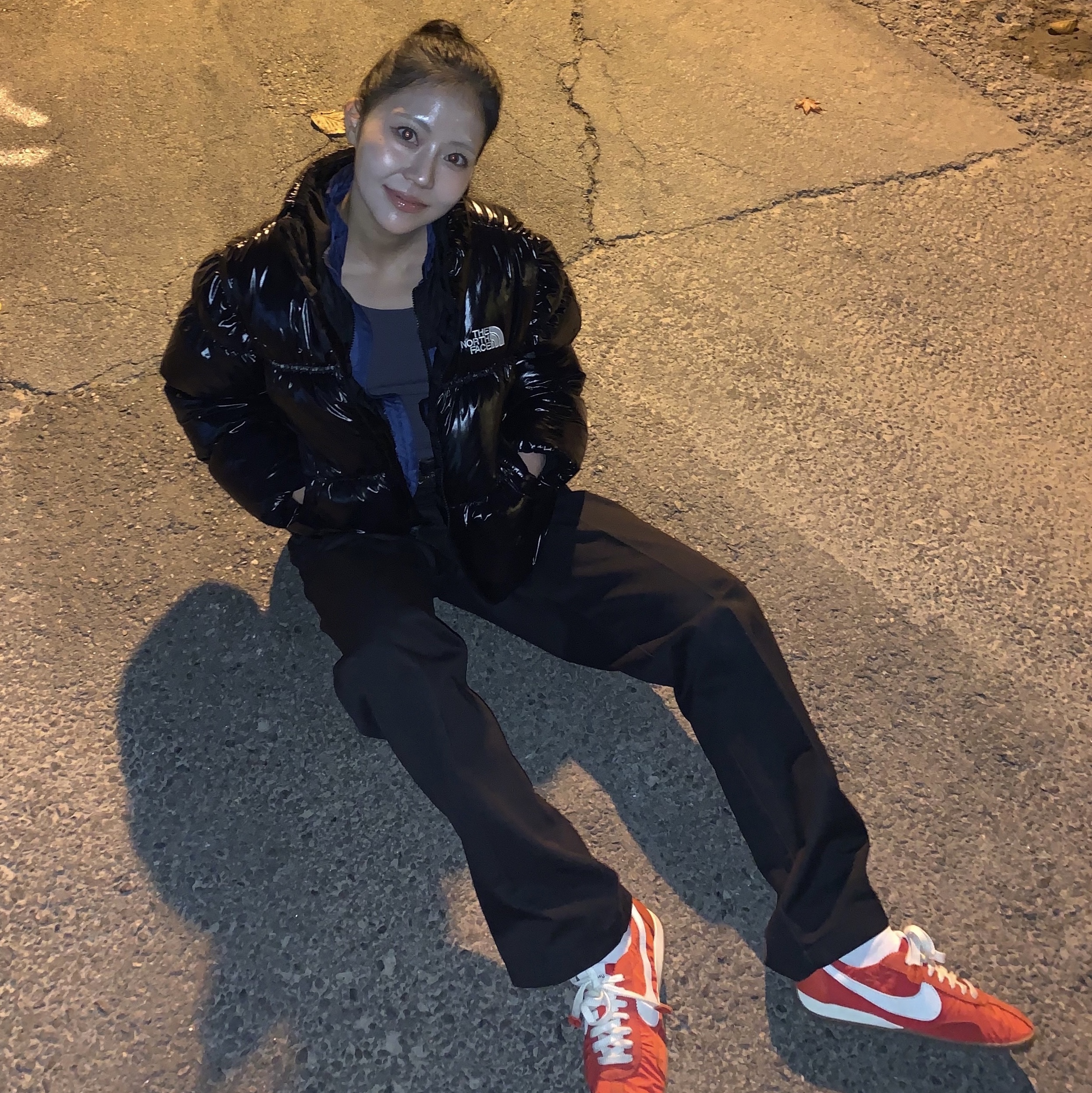 Nike x Jacquemus Moon Shoe SP University Red and Bicycle Yellow, (W) The North Face Ella Down Jacket RDS Black - 25FW 착용 스타일 - 1
