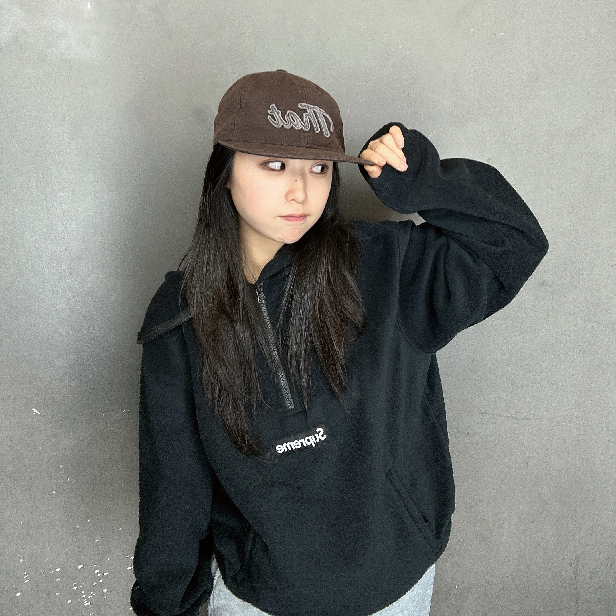 Supreme Polartec Face Mask Half Zip Hooded Sweatshirt Black - 25FW 착용 스타일 - 2