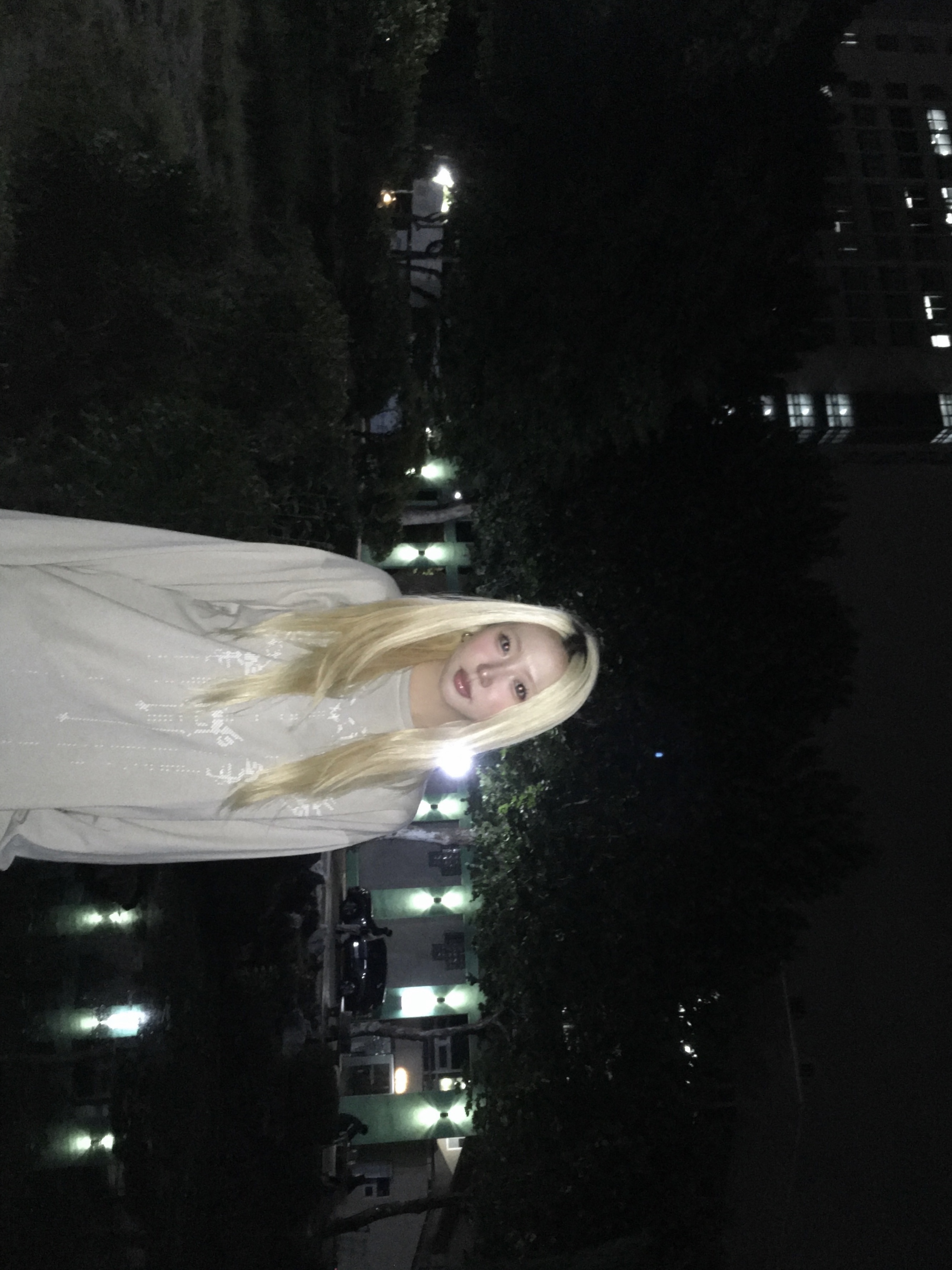 OJOS Scattered Graphic Long Sleeves Grey 착용 스타일 - 2