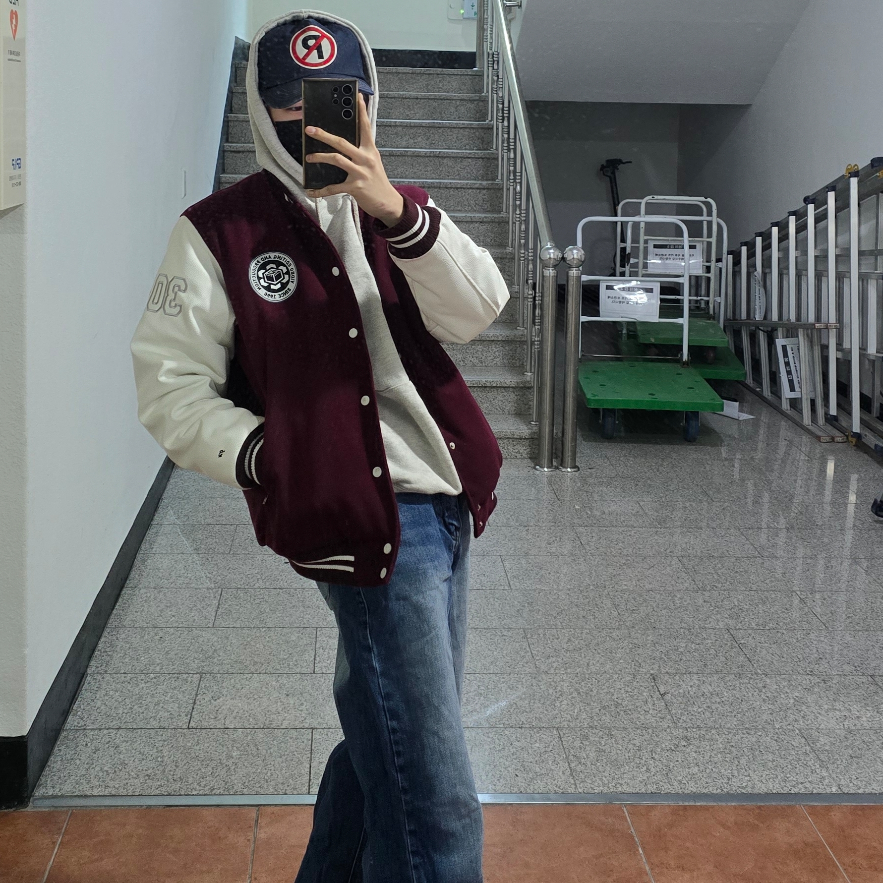 Peaceminusone 5 Panel Ball Cap #1 Blue 착용 스타일