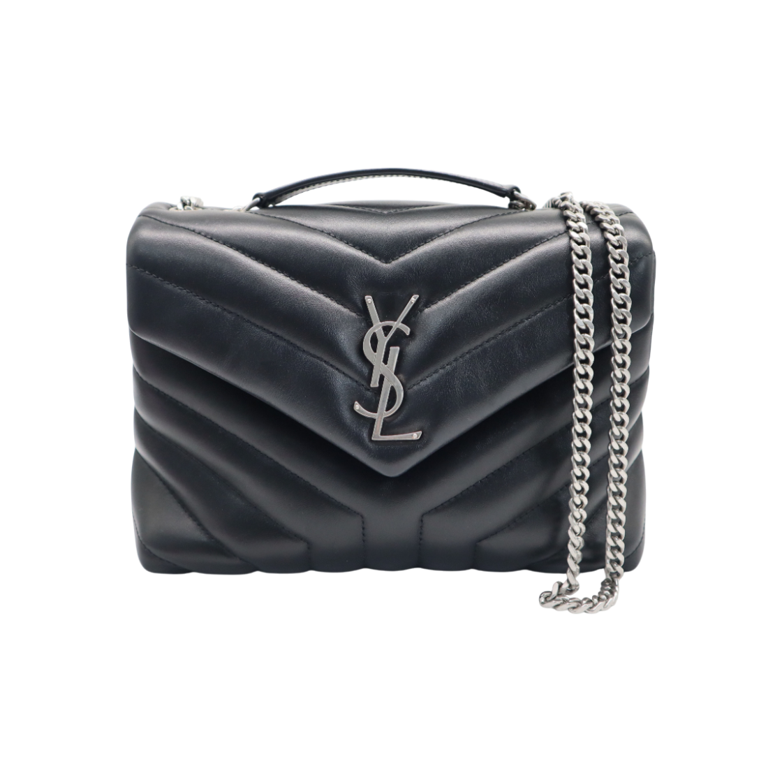IT9PBLKVOQR5 Saint Laurent Black Y Quilted Calfskin Matelasse Silver Chain Lulu Small Shoulder Bag