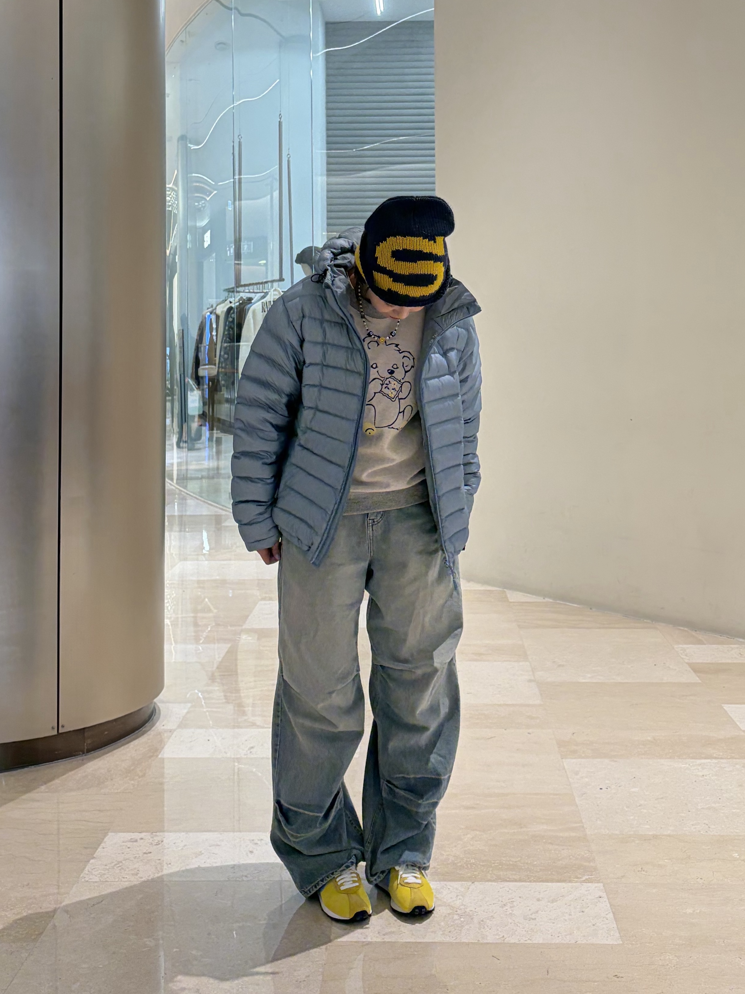 Sansan Gear Suffix Puffer Jacket Sky Blue - 24FW, Kapital Top Fleece Crew Sweatshirt Peckish Little Bear Patch Kinari Gray 착용 스타일 - 8