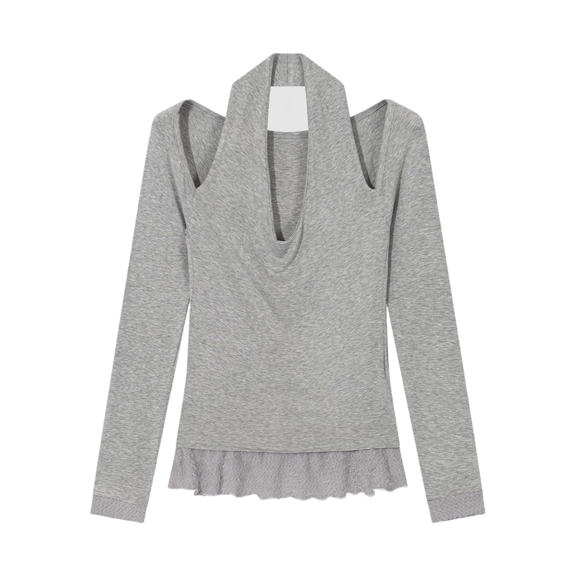 WTC008 UGLYSHADOW Scarf Fur Frill T-shirt Grey