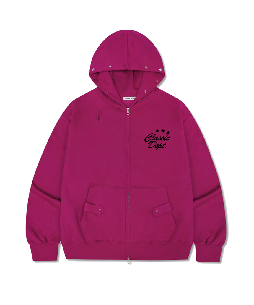 이스케이프프롬 클래식 뎁트 프린트 별 리벳 포인트 기모 투웨이 후드집업 핫핑크(Escapefrom Classic Depth Print Star Rivet Fleece Two-Way Hoodie Zip-Up Hot Pink)