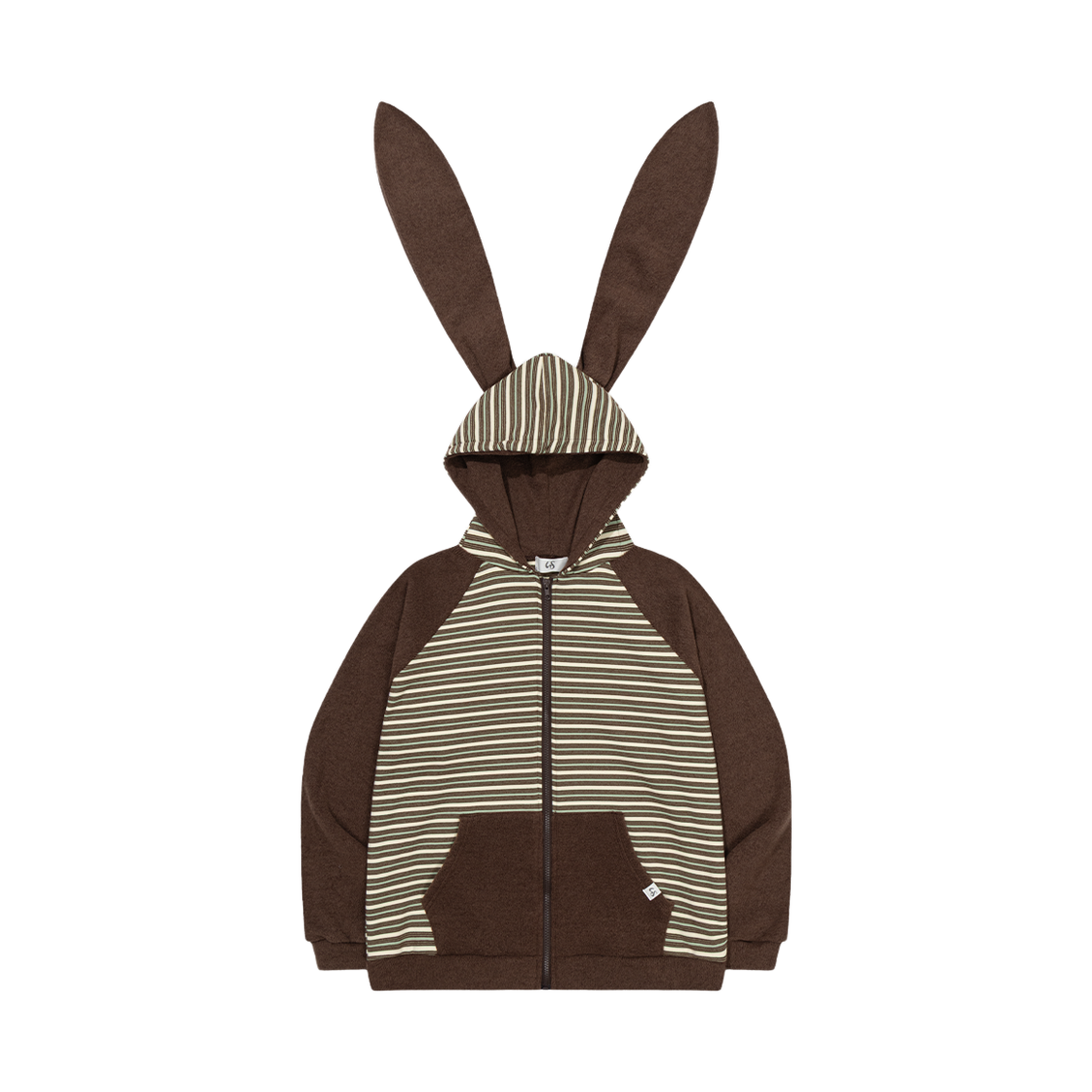 WTC005 UGLYSHADOW Rabbit Ear Hood Stripe Zip-up Brown