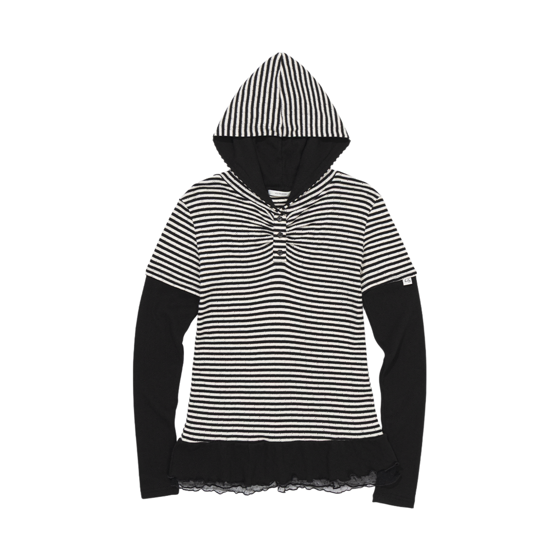 WTC016 UGLYSHADOW Stripe Shirring Layered Hoodie Black