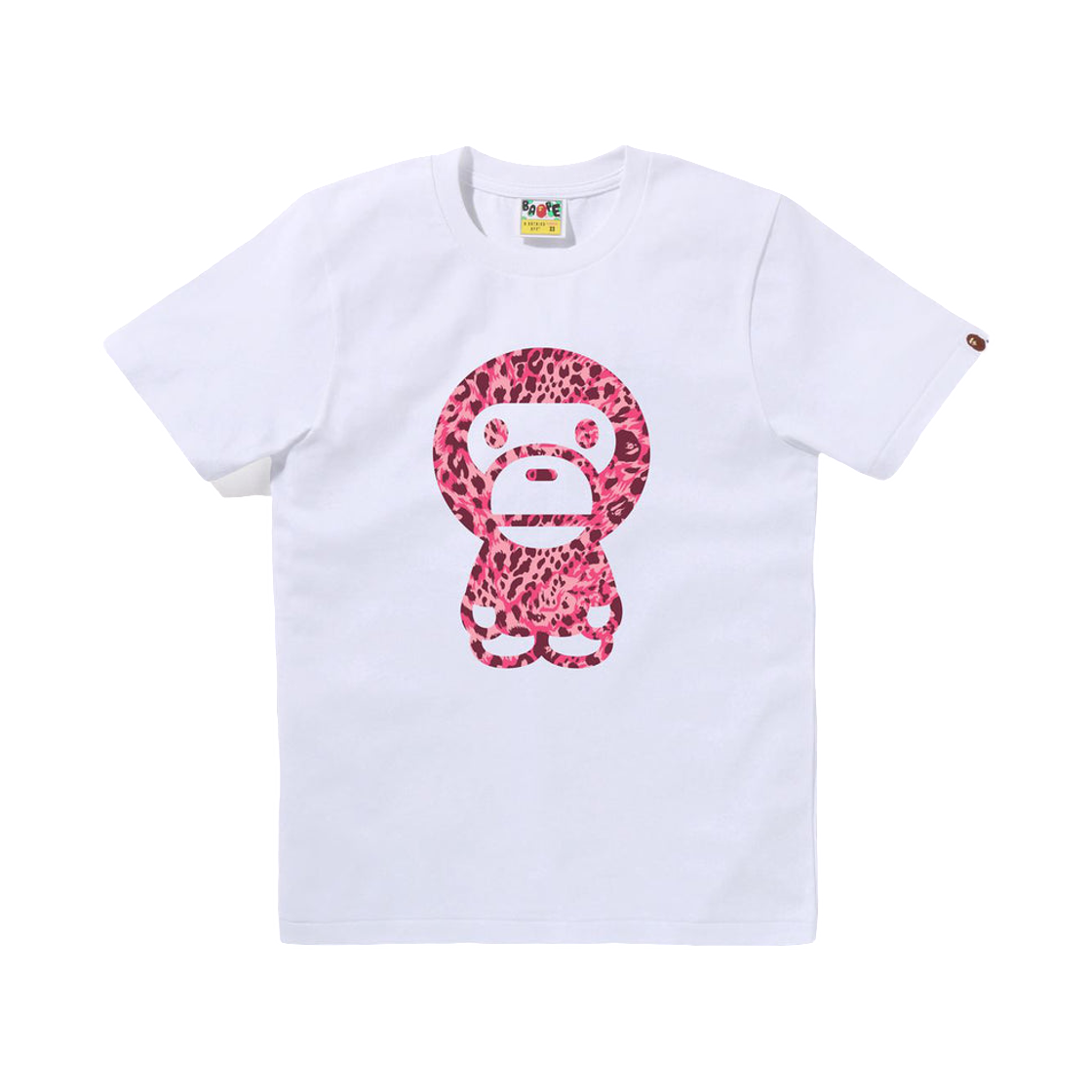 (W) 베이프 와일드 레오파드 패턴 빅 베이비 마일로 티셔츠 화이트((W) BAPE Wild Leopard Pattern Big Baby Milo T-Shirt White)